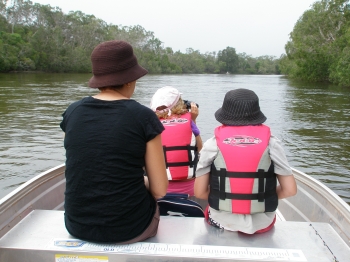 Croc spotting on the Jardine River.